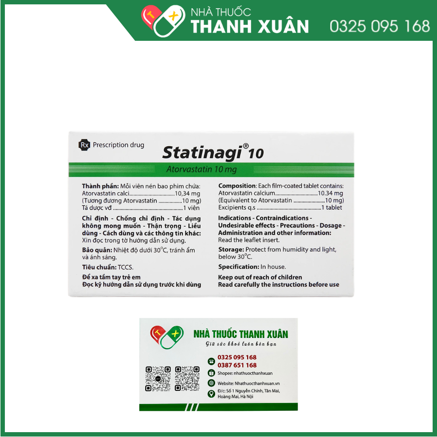 Thuốc Statinagi 10 Agimexpharm điều trị tăng cholesterol máu, giảm nguy cơ nhồi máu cơ tim